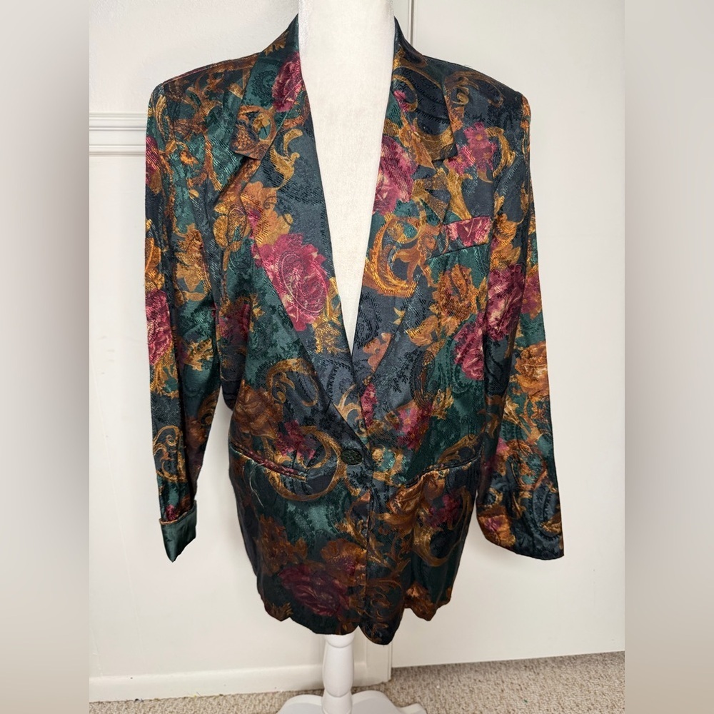 San Moire Dark Green and Floral Blazer size M